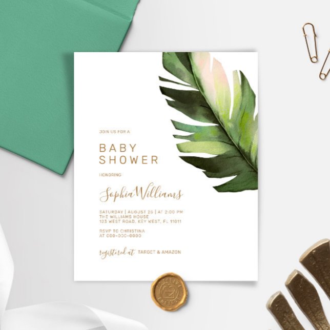 Invitación de Baby Shower tropical de hoja de palm (Subido por el creador)