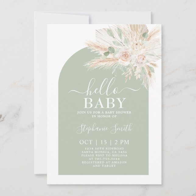 Invitación de Baby Shower Tropical de Sage Green (Anverso)