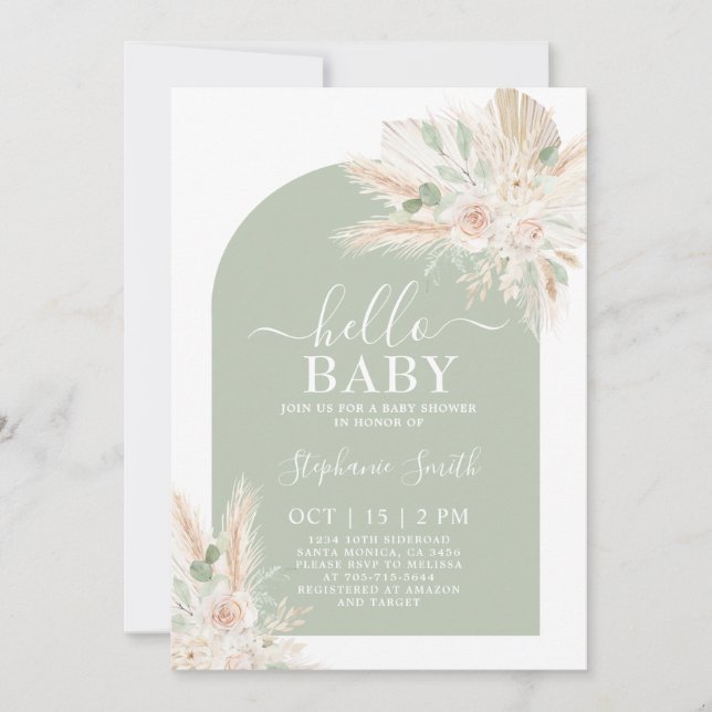 Invitación de Baby Shower Tropical de Sage Green (Anverso)