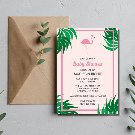Invitación de Baby Shower tropical Flamingo rosa