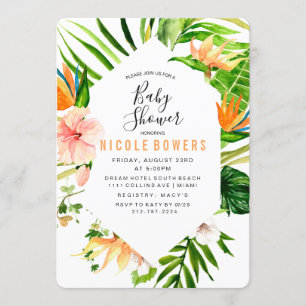 Invitación de Baby Shower tropical floral