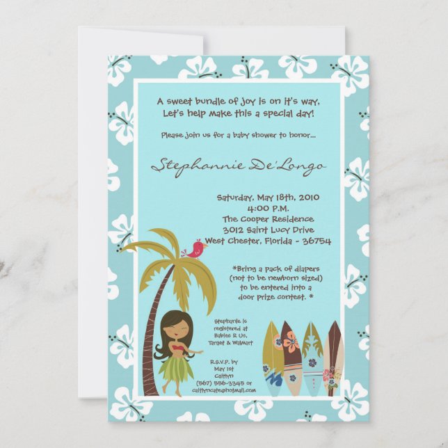 Invitación de Baby Shower tropical Luau de Hawái l (Anverso)