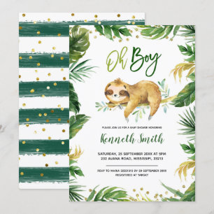 Invitación de Baby Shower Tropical Oh Boy Sloth