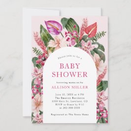 Invitación de Baby Shower tropical rosa