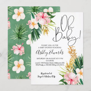 Invitación de Baby Shower tropical tropical rosa