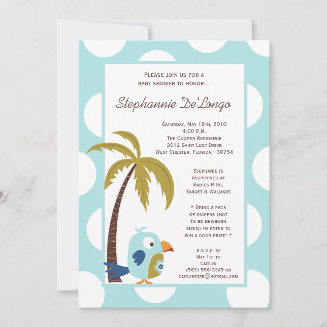 Invitación de Baby Shower TropicalHawái Toucan 5x7 (Anverso)