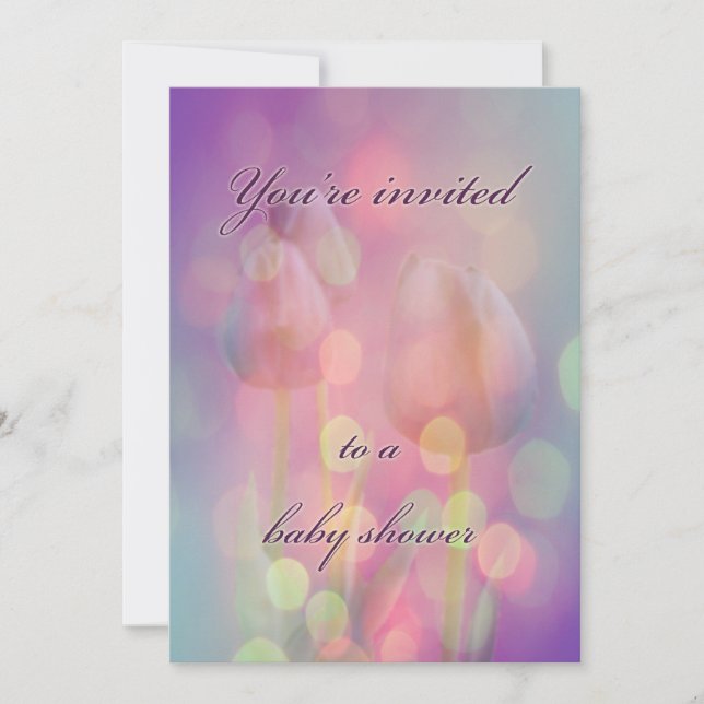 Invitación de Baby Shower - Tulipanes bokeh (Anverso)
