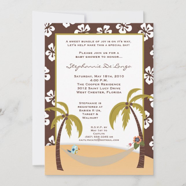 Invitación de Baby Shower turca hawaiana 5x7 (Anverso)