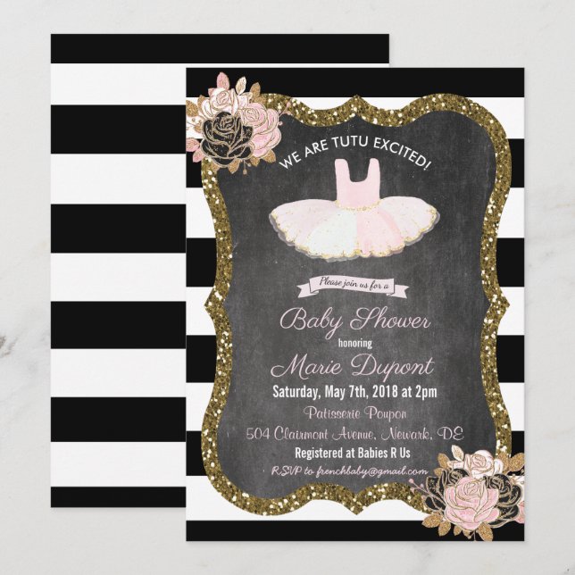 Invitación de Baby Shower Tutu emocionada (Anverso / Reverso)