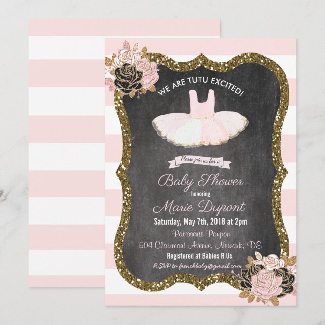 Invitación de Baby Shower Tutu emocionada (Anverso / Reverso)