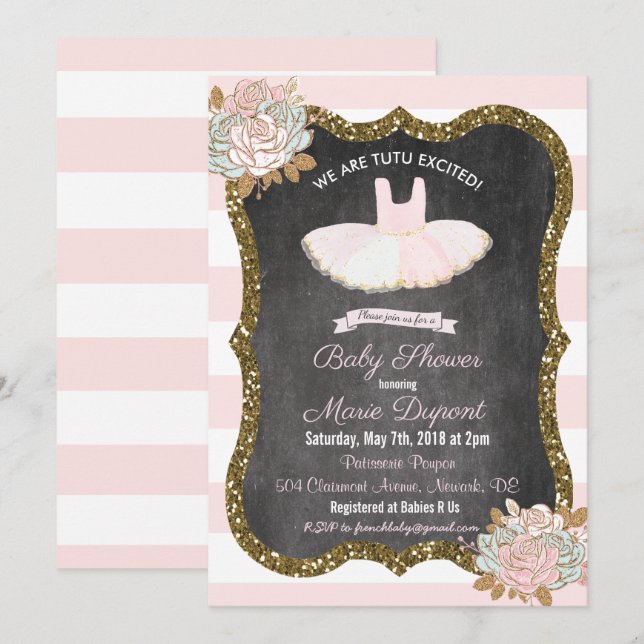Invitación de Baby Shower Tutu emocionada (Anverso / Reverso)
