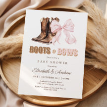 Invitación de Baby Shower TWIN Botas y Lazos