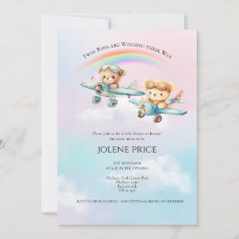 Invitación de Baby Shower Twin Boy Teddies