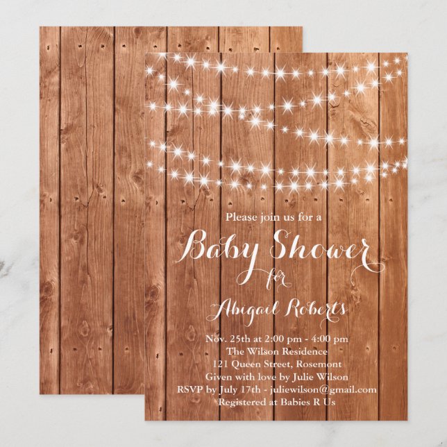 Invitación de Baby Shower Twinkle Lights - roble (Anverso / Reverso)