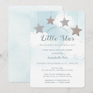 Invitación de Baby Shower Twinkle Little Star Blue