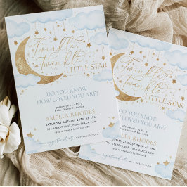 Invitación de Baby Shower Twinkle Little Star Blue