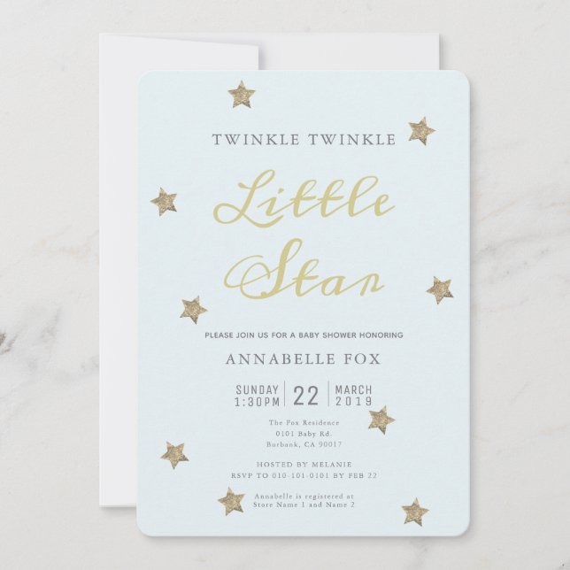 Invitación de Baby Shower Twinkle Little Star Blue (Anverso)