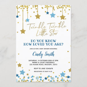 Invitación de Baby Shower Twinkle Little Star Gold