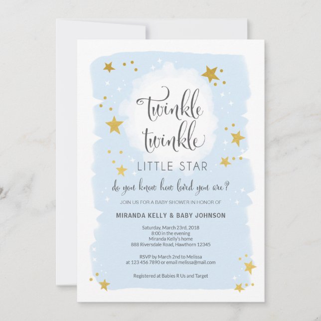 Invitación de Baby Shower Twinkle Twinkle Little S (Anverso)