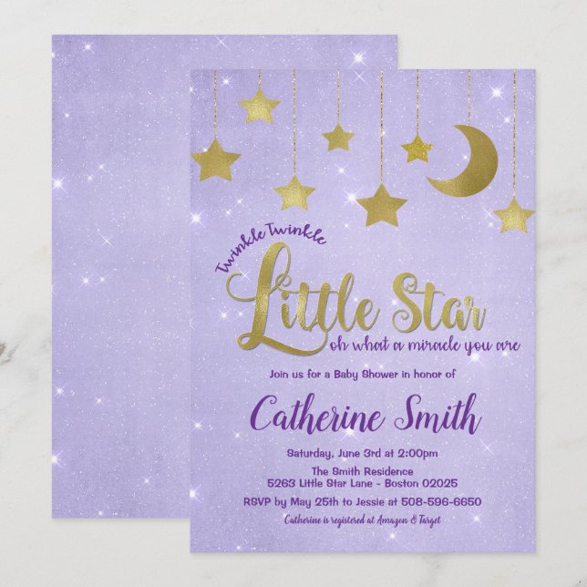 Invitación de Baby Shower Twinkle Twinkle Little S (Anverso / Reverso)