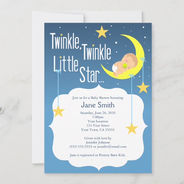 Invitación de Baby Shower Twinkle Twinkle Little S (Anverso)