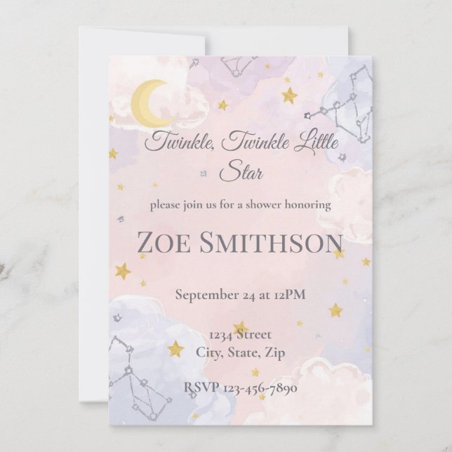 Invitación de Baby Shower Twinkle Twinkle Little S (Anverso)