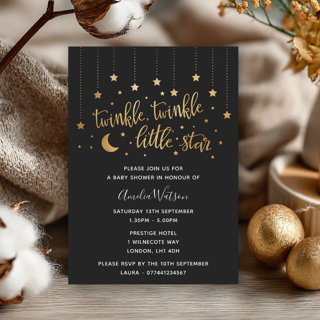Invitación de Baby Shower Twinkle Twinkle Little S (Twinkle, twinkle 🌟 Celebrate the little one with this celestial baby shower invitation.)