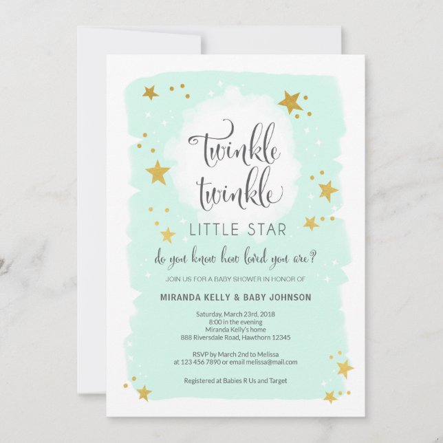 Invitación de Baby Shower Twinkle Twinkle Little S (Anverso)
