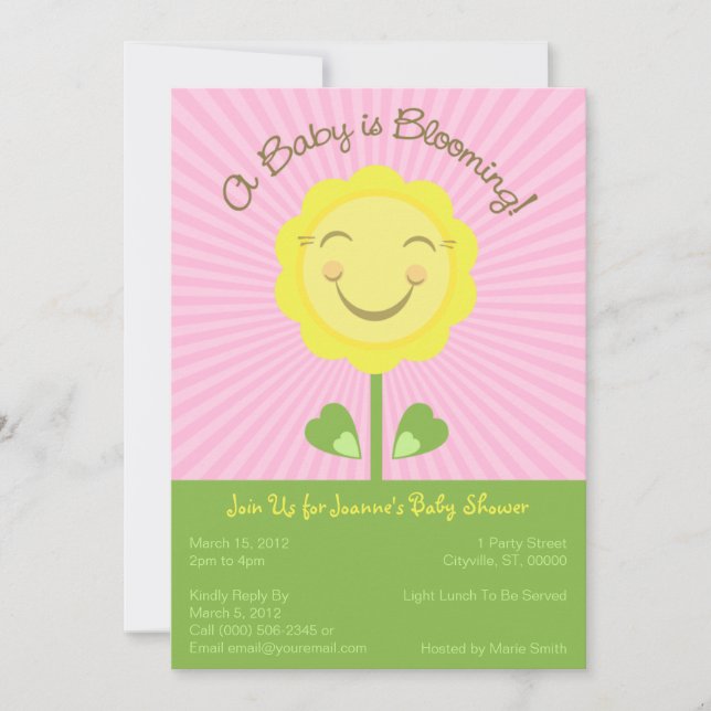 Invitación de Baby Shower "Un bebé está floreciend (Anverso)
