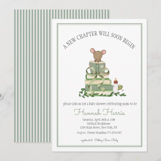 Invitación de Baby Shower Un Nuevo Capítulo (Anverso / Reverso)