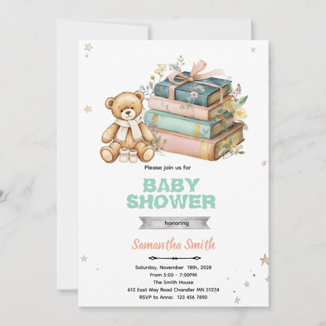 Invitación de Baby Shower Un Nuevo Capítulo Comien (Anverso)