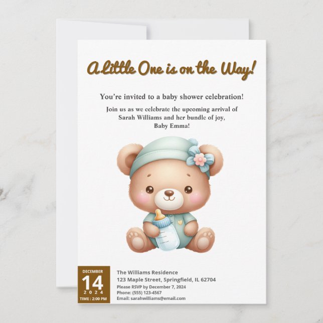 Invitación de Baby Shower: ¡Una pequeña en camino! (Anverso)