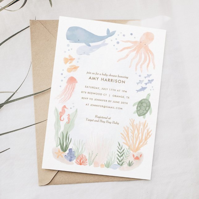 Invitación de Baby Shower Under Sea Watercolor (Subido por el creador)