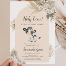 Invitación de Baby Shower Vaca Santa Neutra en Gén