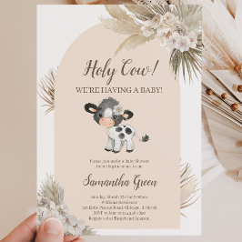 Invitación de Baby Shower Vaca Santa Neutra en Gén