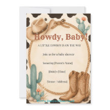 Invitación de Baby Shower Vaquero Bebé con Saludo