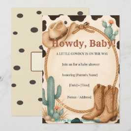 Invitación de Baby Shower Vaquero Bebé con Saludo 