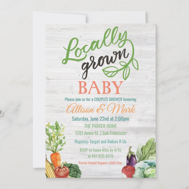 Invitación de Baby Shower vegetariana de cosecha l (Anverso)