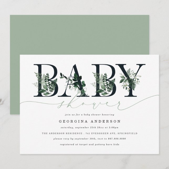 Invitación de Baby Shower Verde (Anverso / Reverso)