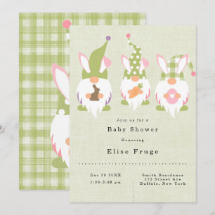 Invitación de Baby Shower verde a Gnomes de Pascua