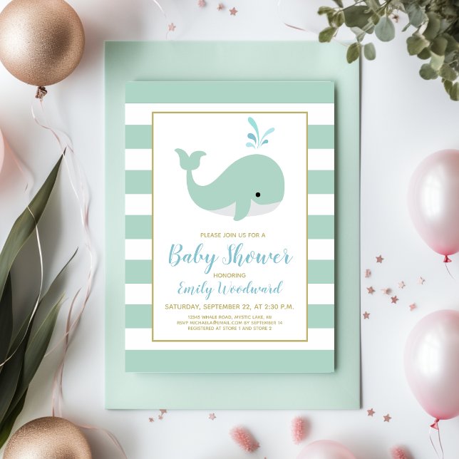 Invitación de Baby Shower verde a la menta de la m (Subido por el creador)