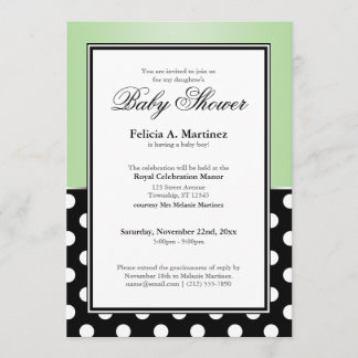 Invitación de Baby Shower verde al punto verde del