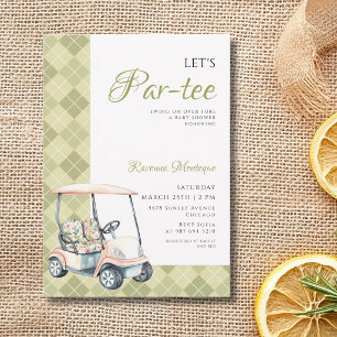 Invitación de Baby Shower Verde Argyle de Carrito 