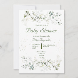 Invitación de Baby Shower verde botánico