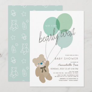 Invitación de Baby Shower verde de Bearly Wait Bea