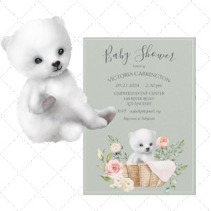 Invitación de Baby Shower verde de color de agua d