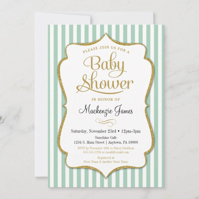 Invitación de Baby Shower verde de la menta Chica  (Anverso)