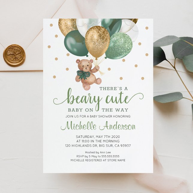 Invitación de Baby Shower verde de Teddy Bear Sage (Subido por el creador)