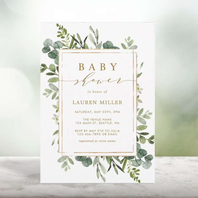 Invitación de Baby Shower Verde Dorado Botánico (Subido por el creador)