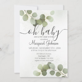 Invitación de Baby Shower Verde Eucalipto
